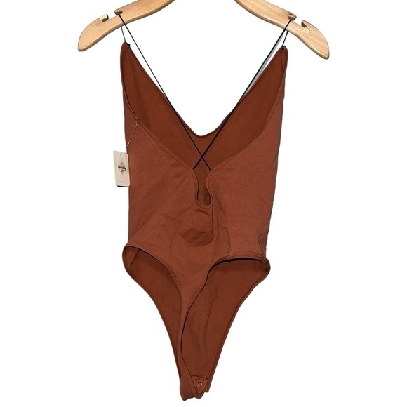 Intimately Free People M Terra Cotta Skinny Spaghetti Strap Thong Back Bodysuit - Picture 3 of 6